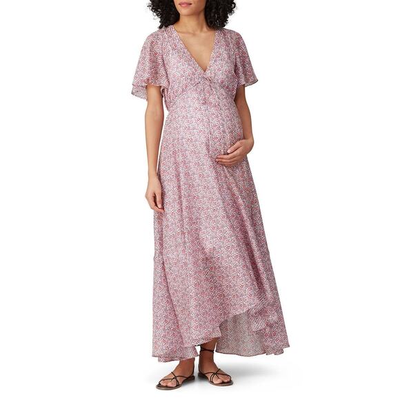 Hatch The Margarette Maternity Printed Flutter Sleeve V-Neck Maxi Dress Size S - Picture 1 of 14